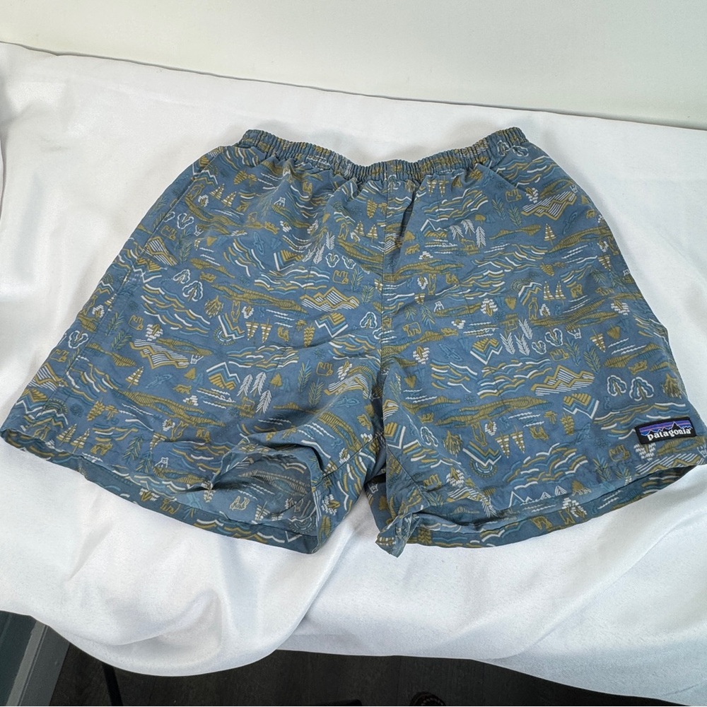 Patagonia Men’s Blue Patterned Elastic-Waist Swim Trunks Size M